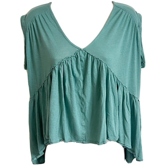 Free People hi low v neck relaxed fit pullover cap sleeve boho top blous… - Picture 2 of 8